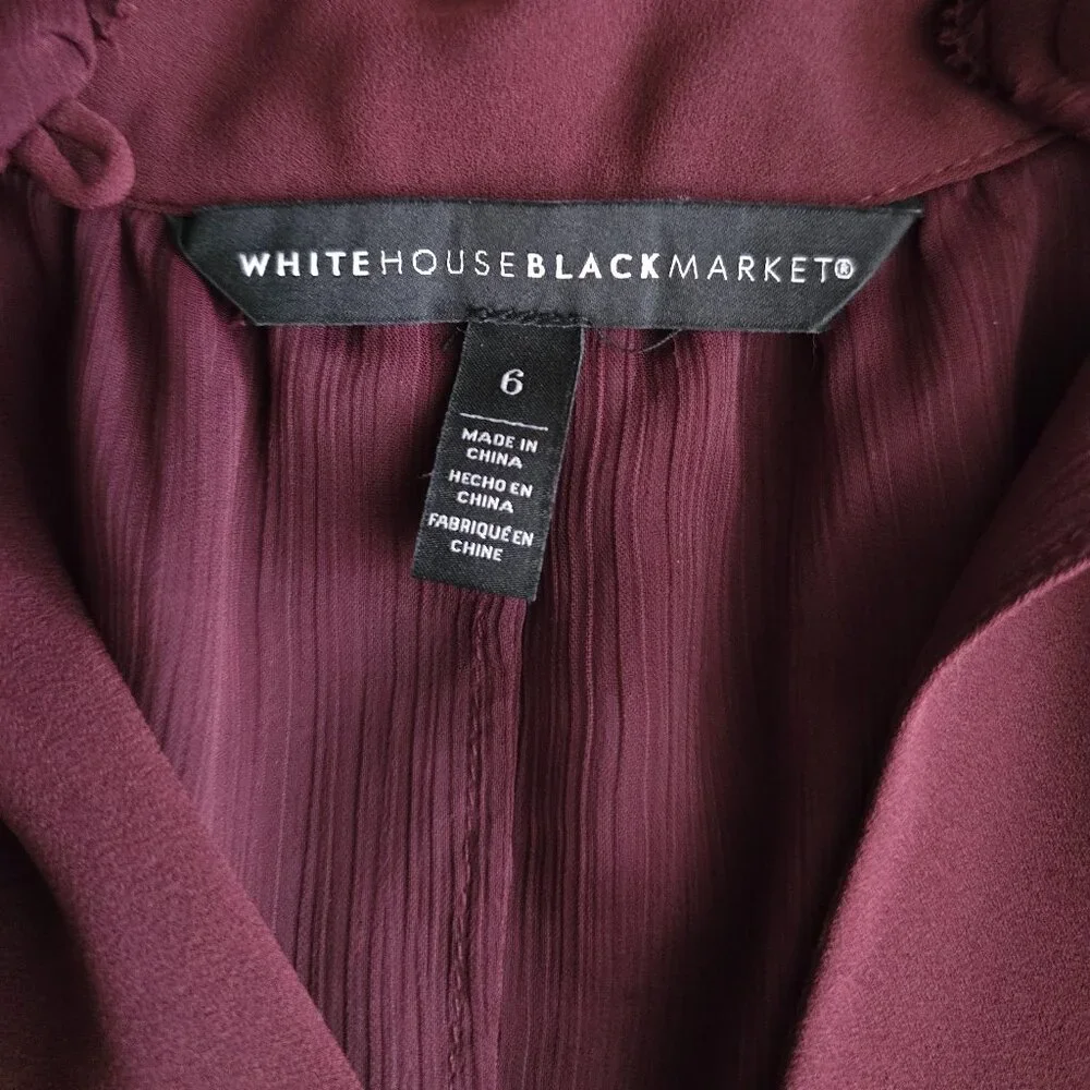 WHBM Burgundy Layered Chiffon Blouse Size 6 Sleeveless Keyhole Ruffle Top